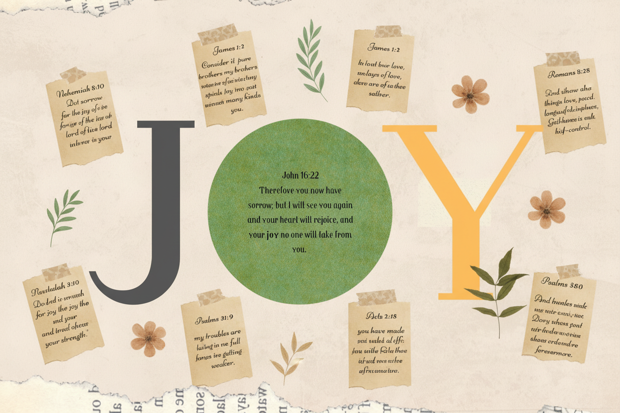 Capture Joy scripture scrapbook cutouts by Crystal McChriston featuring torn paper edges, parchment cutouts, and JOY letters